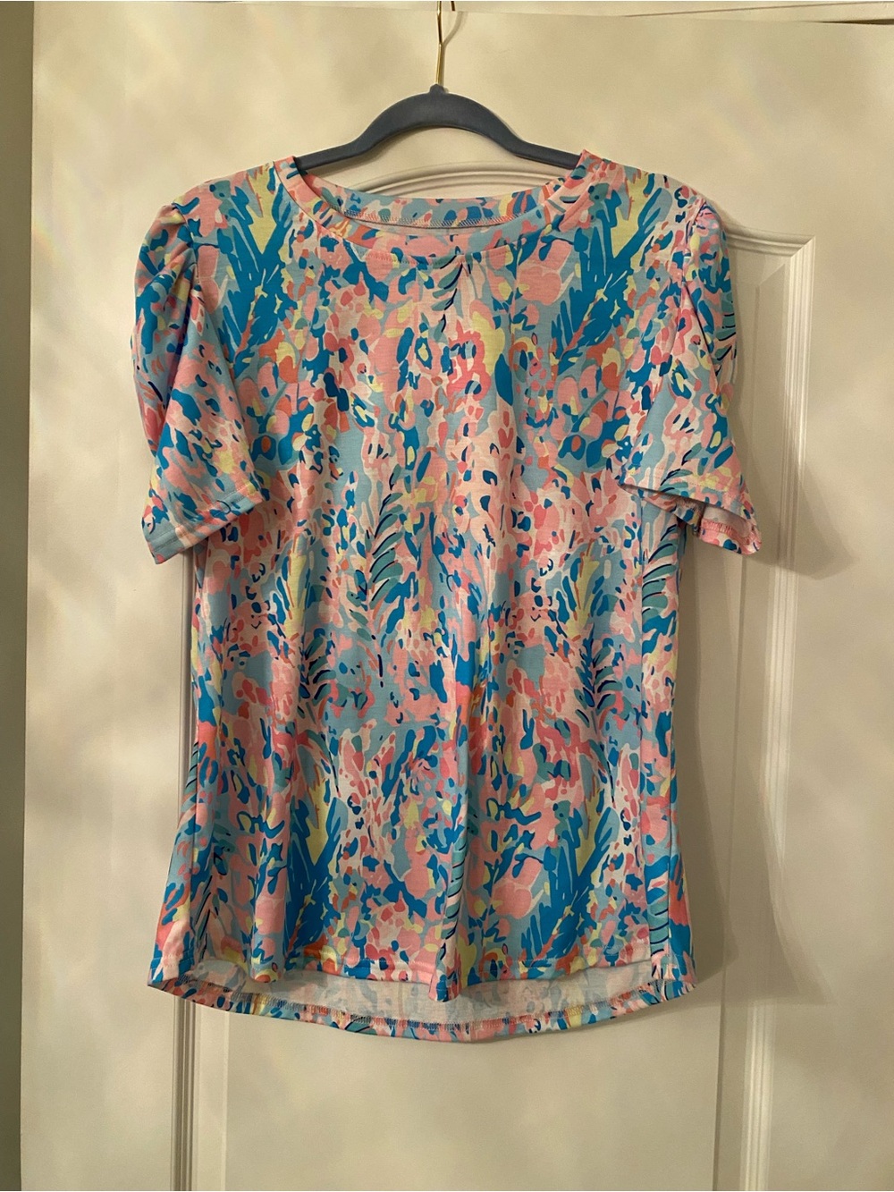 Macy's Short-Sleeve Floral Print Tee in Blue, Pink & Yellow